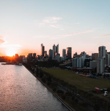 City Skyline with Sunset taken by drone