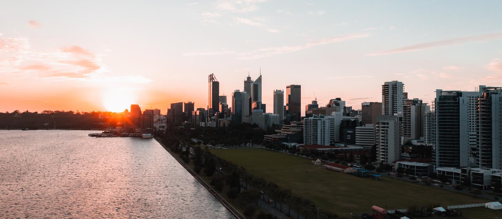 City Skyline with Sunset taken by drone