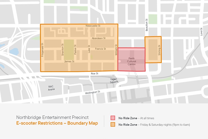 Northbridge E-scooter Restrictions and Boundary Map