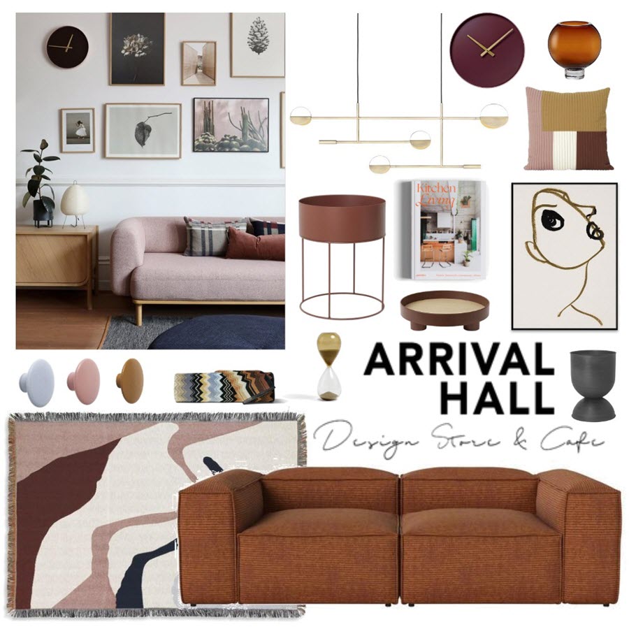 Flat lay of furniture and homewares from Arrival Hall Northbridge