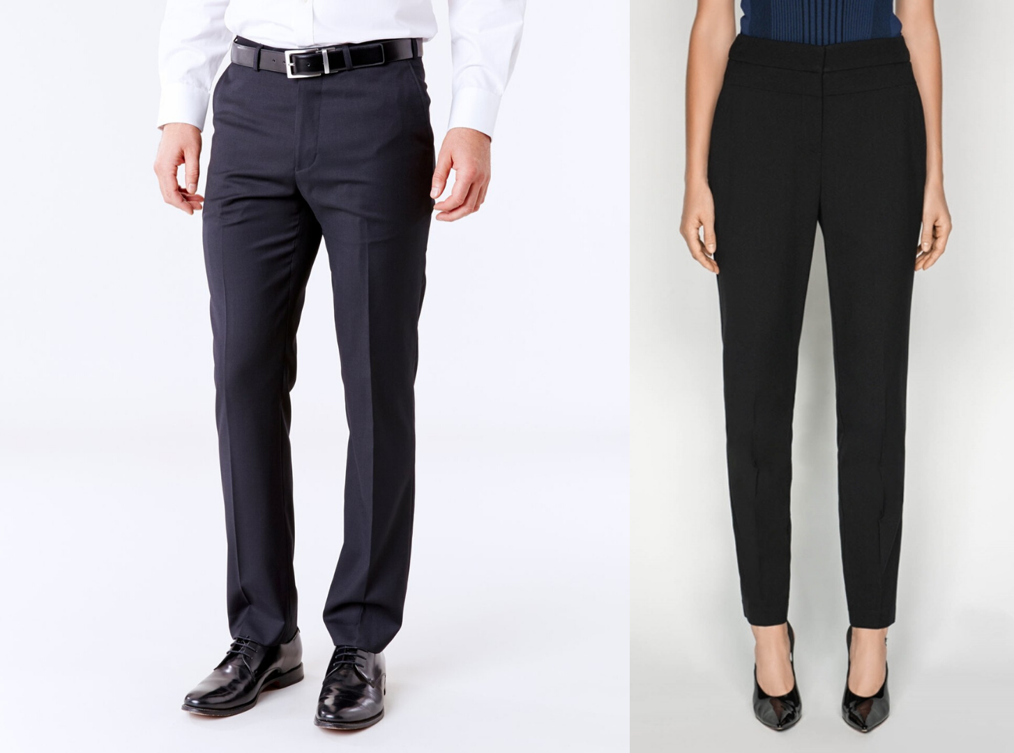 Male and female in black pants