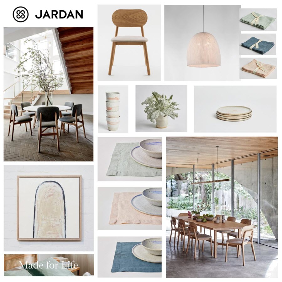Flat lay of furniture and homewares from Jardan