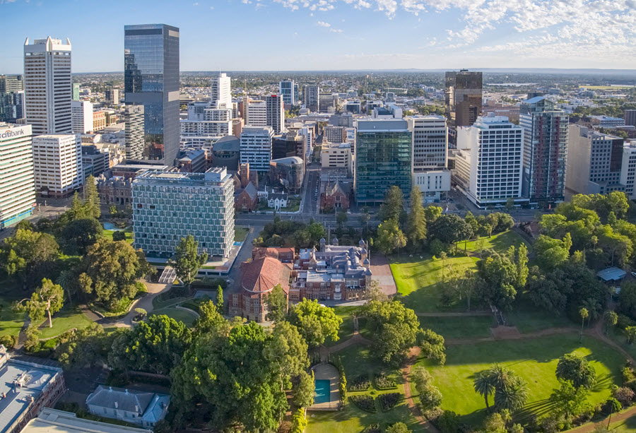 Perth city view from sky over government house
