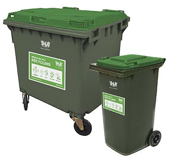 Refuse bins with green lids