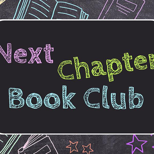 Next chapter book club written in chalk on blackboard