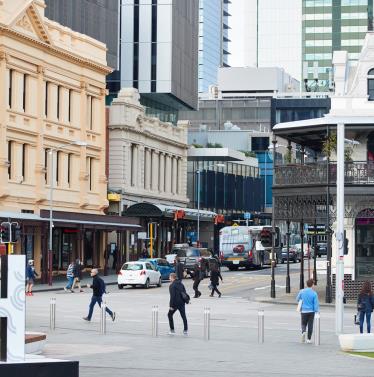 Perth street scene near Yagan Square and Wellington Street