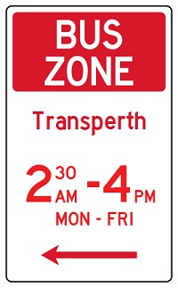 Bus Zone Transperth Mon to Fri street sign