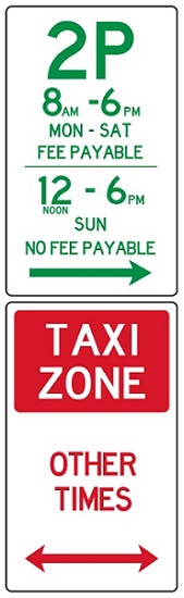Multiple panel 2P fee payable Mon to Sun and Tazi Zone street sign