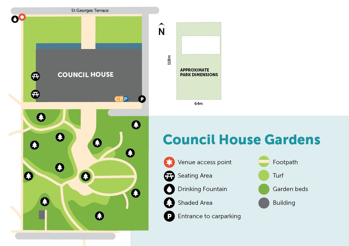 Digital map of Council House Gardens with legend