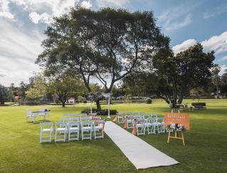 wedding ceremony setup in Queens gardens 