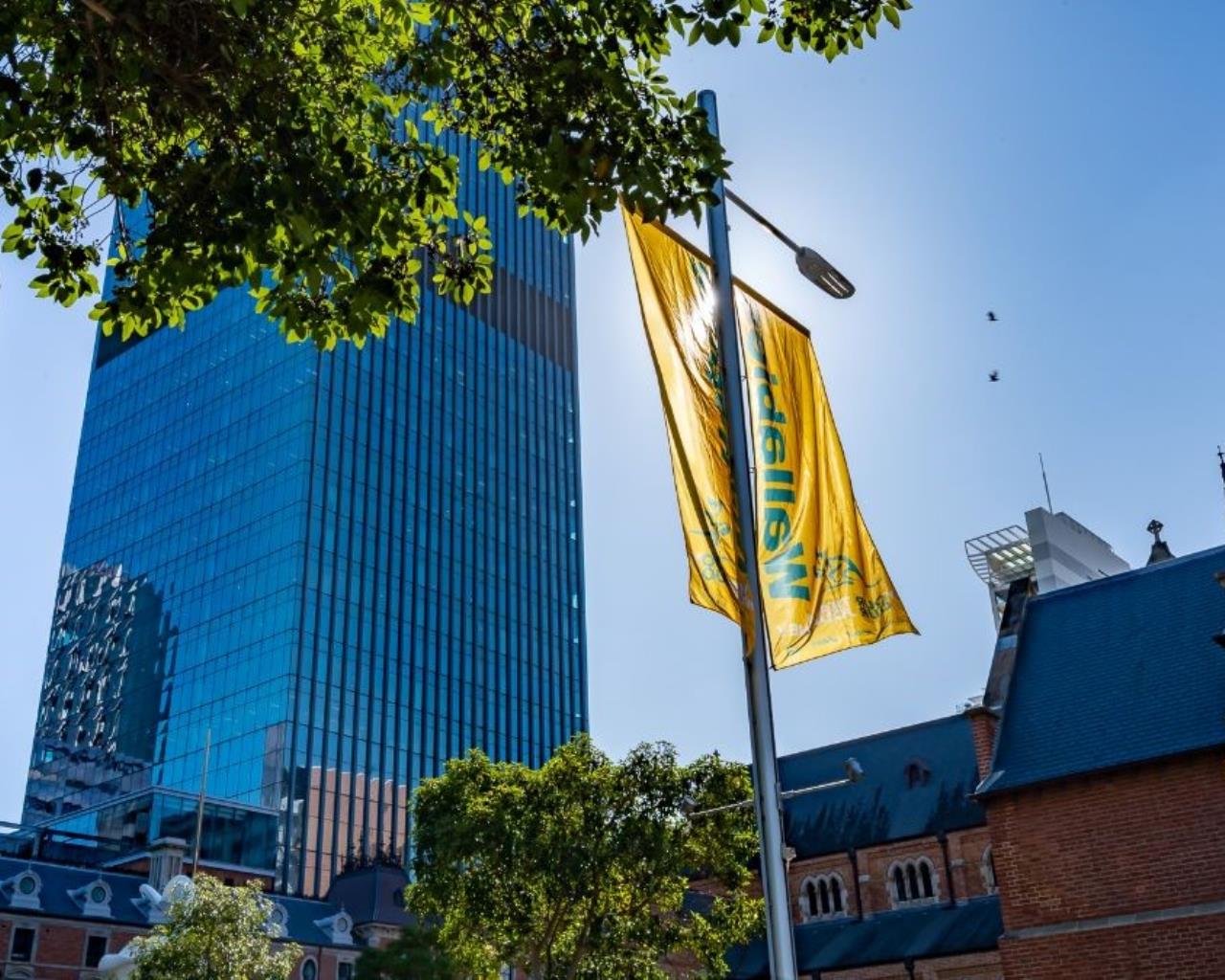Wallabies flag on St Georges Terrace