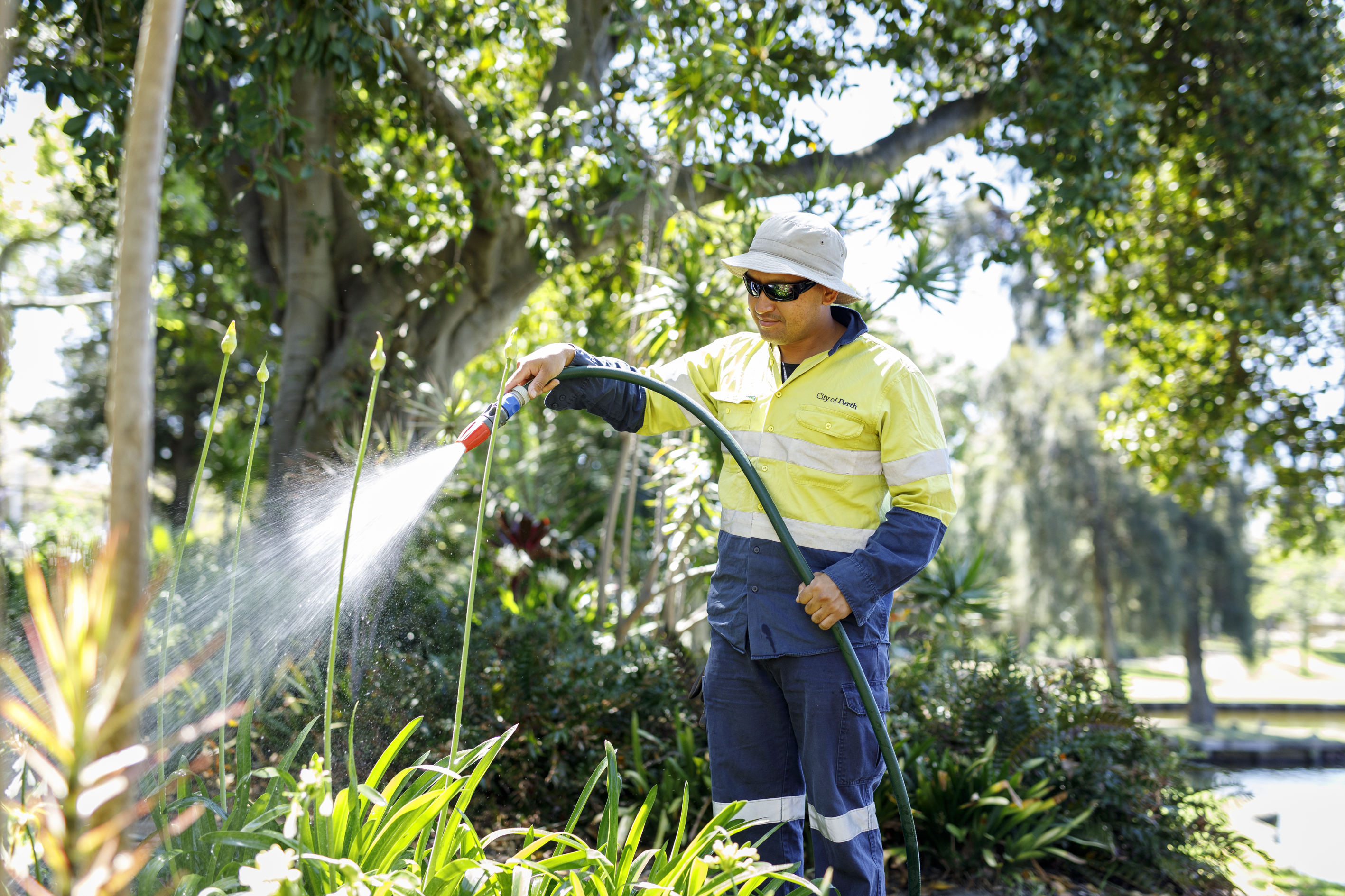 City of Perth staff watering the gardens
