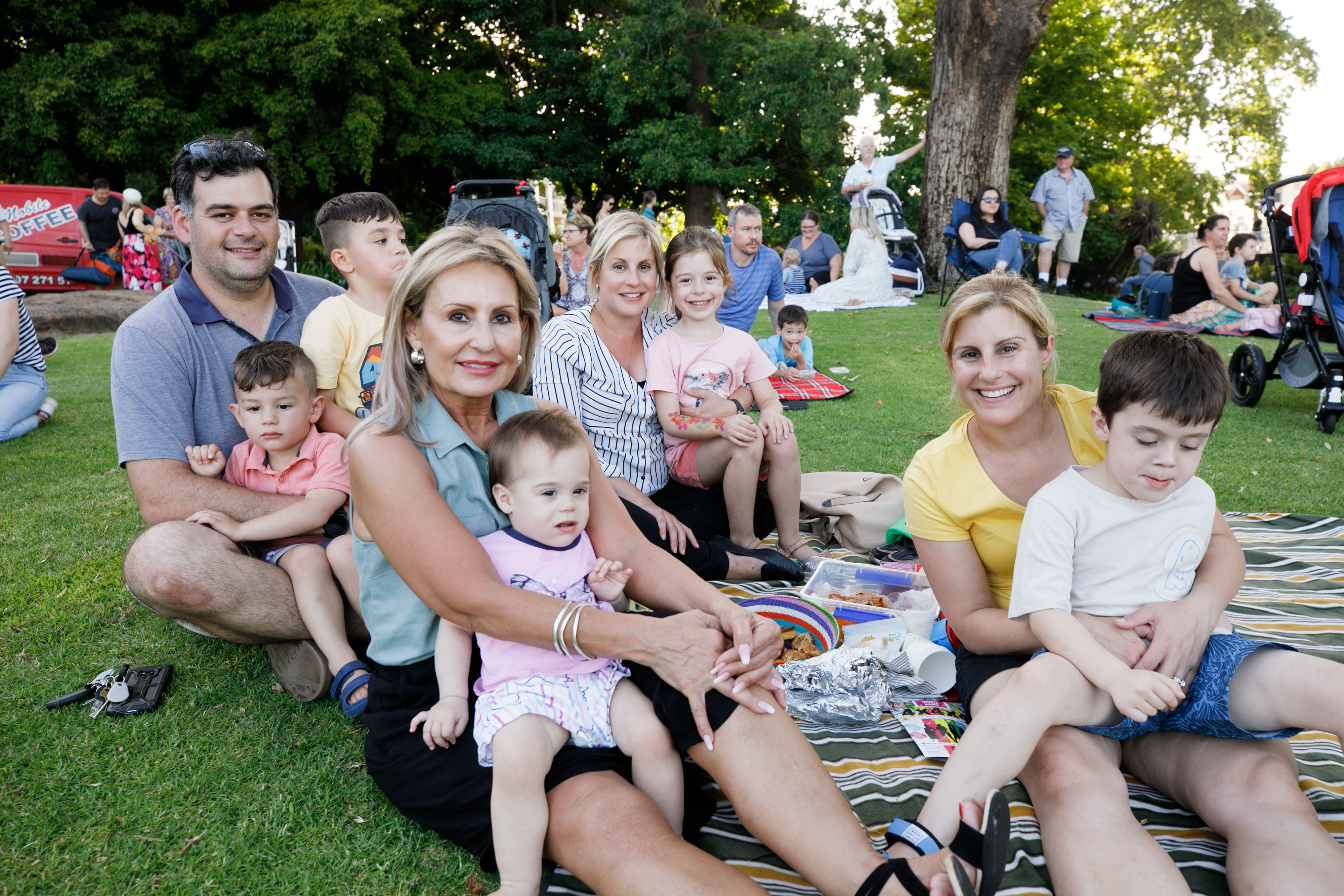 families enjoying a picnic on the grass